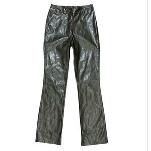 Vintage Faux Leather Pants Sz 3/4 Dark Green Bootcut 90s Y2K Textured Star Retro